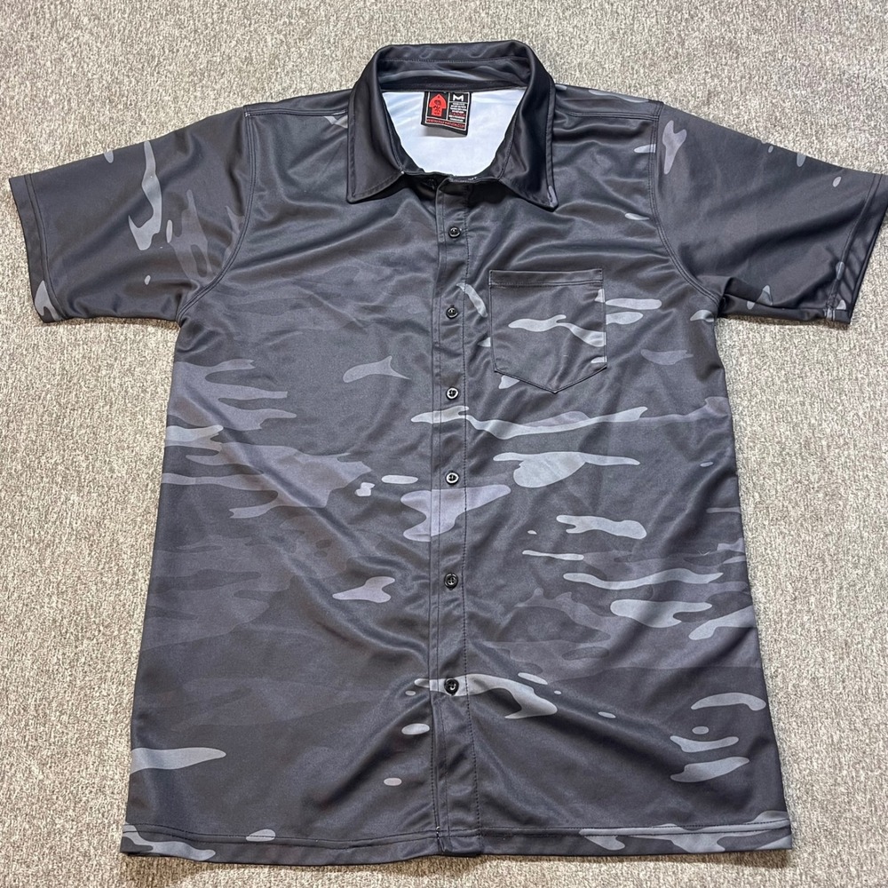 OAF Nation Mens Black Grey Multicam Camo Short Sleeve Button Down Shirt Medium
